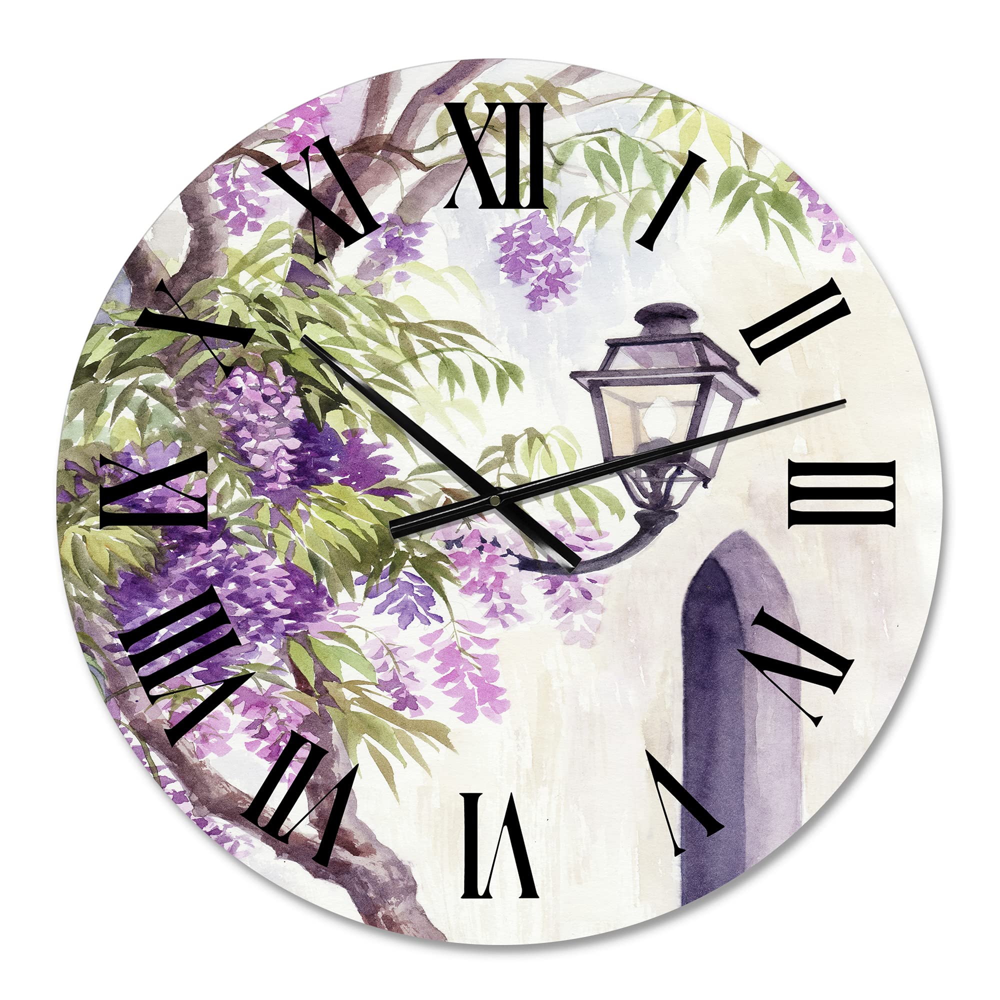 Large Traditional Wall Clock 'Wisteria and Lantern' - Nature Inspired Landscape Wall Clock for Living Room, Bedroom & Office Decor | Perfect Home and Office Decoration Gift