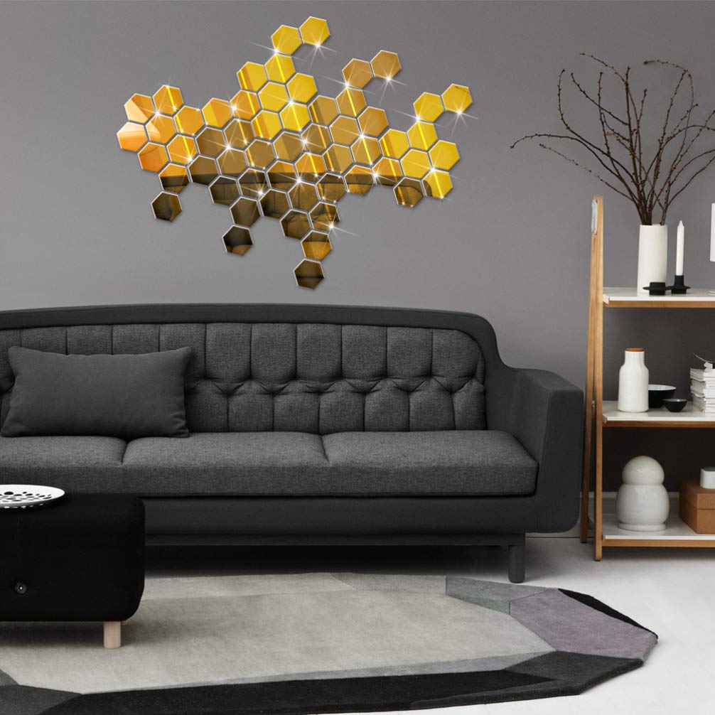 12-Piece Hexagon Mirror Wall Stickers - DIY Self-Adhesive Decorative Wall Decals for Home & Office Decor | Perfect for Bedroom, Living Room, Bathroom Mirror Accents