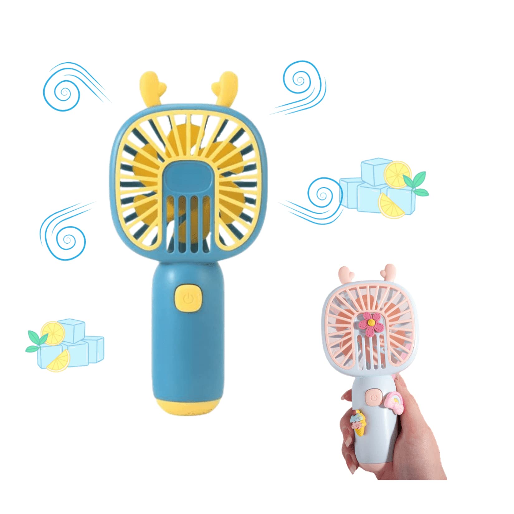 Portable USB Rechargeable Mini Handheld Fan - Battery Operated Personal Cooling Fan for Kids & Teens - Cute Deer Ear Design in Blue - Perfect for School, Office, Outdoor & Travel Use