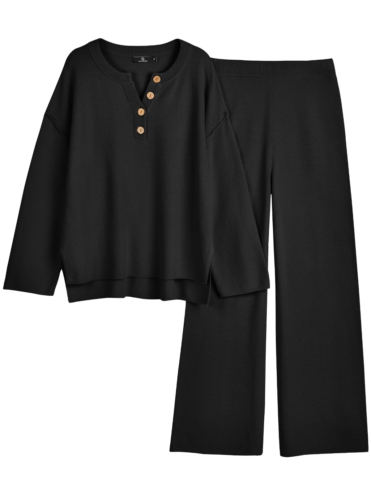 LILLUSORY Women's 2 Piece Lounge Set - Oversized Slouchy Matching Cozy Knit Pajama Set for Women | Soft Comfy Sleepwear for Relaxing at Home, Lounging & Yoga