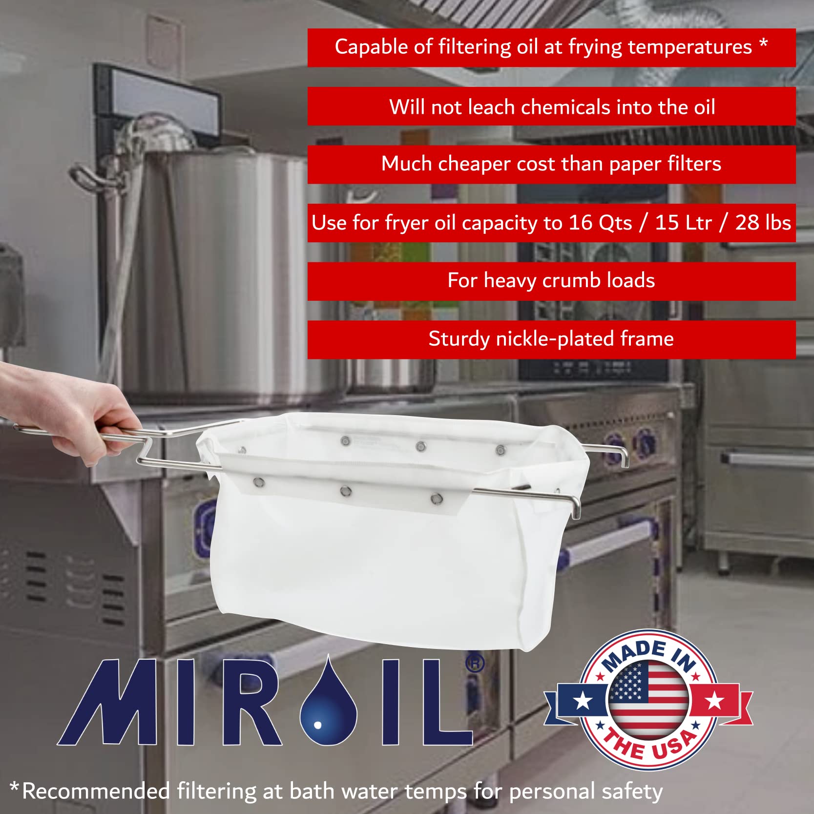 MirOil B6PS Fryer Filter Bag & Frame Combo - Extend Cooking Oil Life, Reduce Contaminants, Maintain Food Taste & Quality - Hot & Cold Oil Filtration for 70 Lb. Commercial Deep Fryers - Perfect for Restaurants, Food Trucks & Catering Businesses