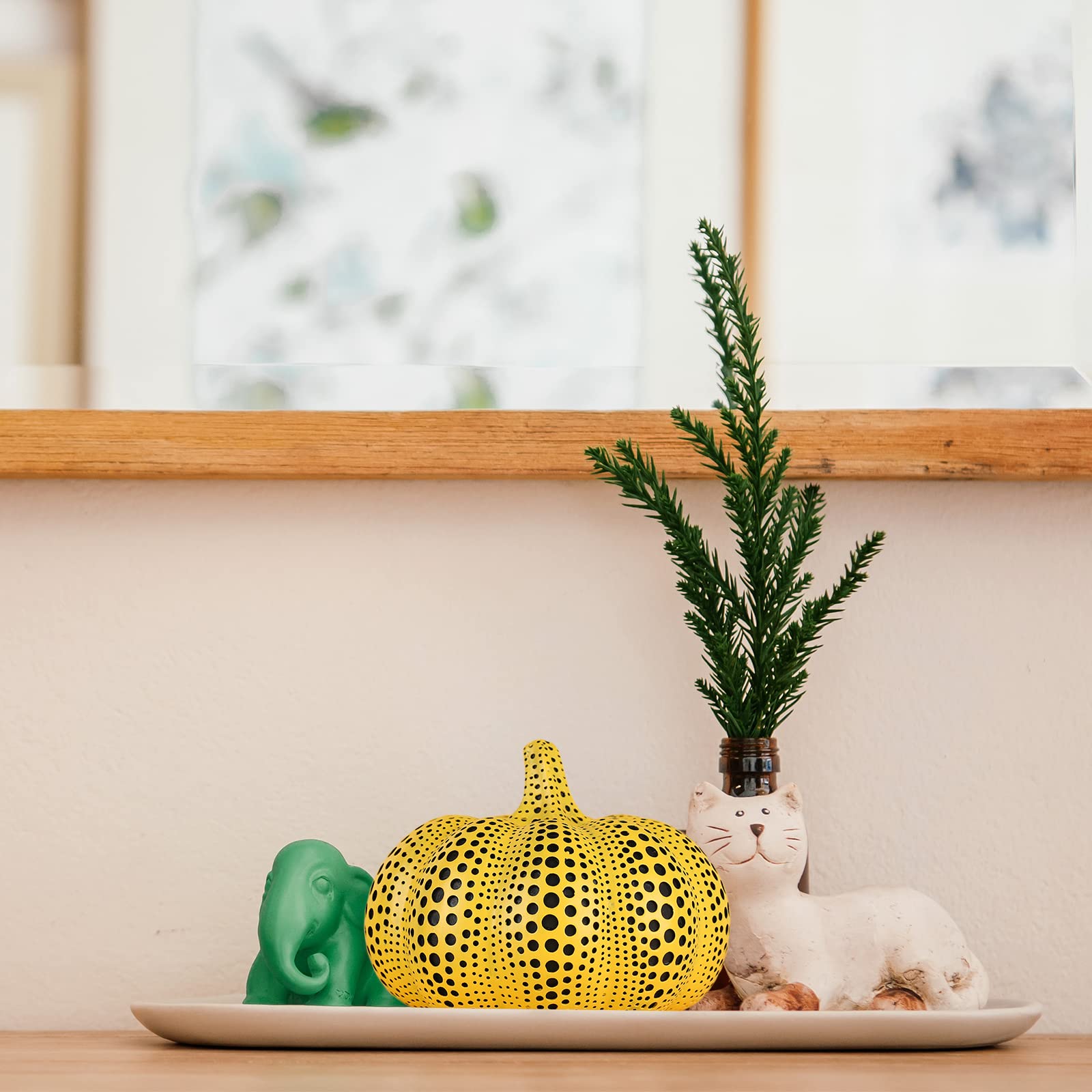 SHENGTIAN Yellow Polka Dot Mini Pumpkin Statue - 6.29x7.87in Fake Decorative Pumpkin Sculpture for Halloween, Fall Table Centerpiece, Home Decor, Thanksgiving & Autumn Party Decoration