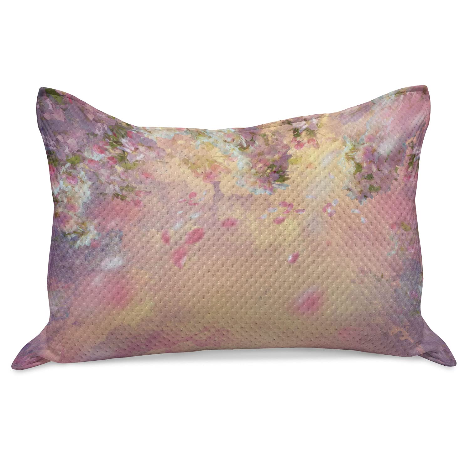 Ambesonne Knitted Quilt Pillow Cover - Japanese Spring Floral Design, King Size 36x20 Inches, Peach Lavender - Asian Inspired Home Decor for Bedroom, Living Room & Guest House