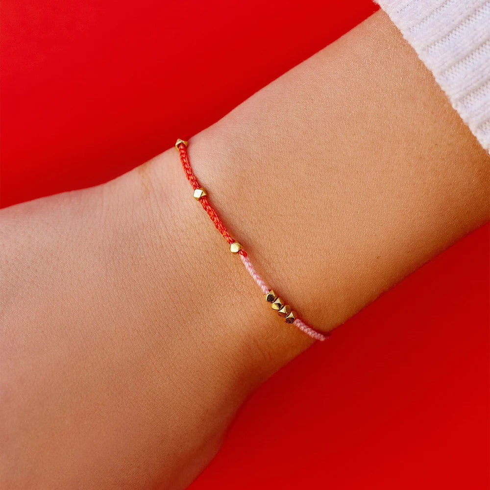Elegant Pink & Red Two-Tone Dainty Gold Bracelet for Women - Perfect for Valentine's Day, Anniversary Gifts & Everyday Wear