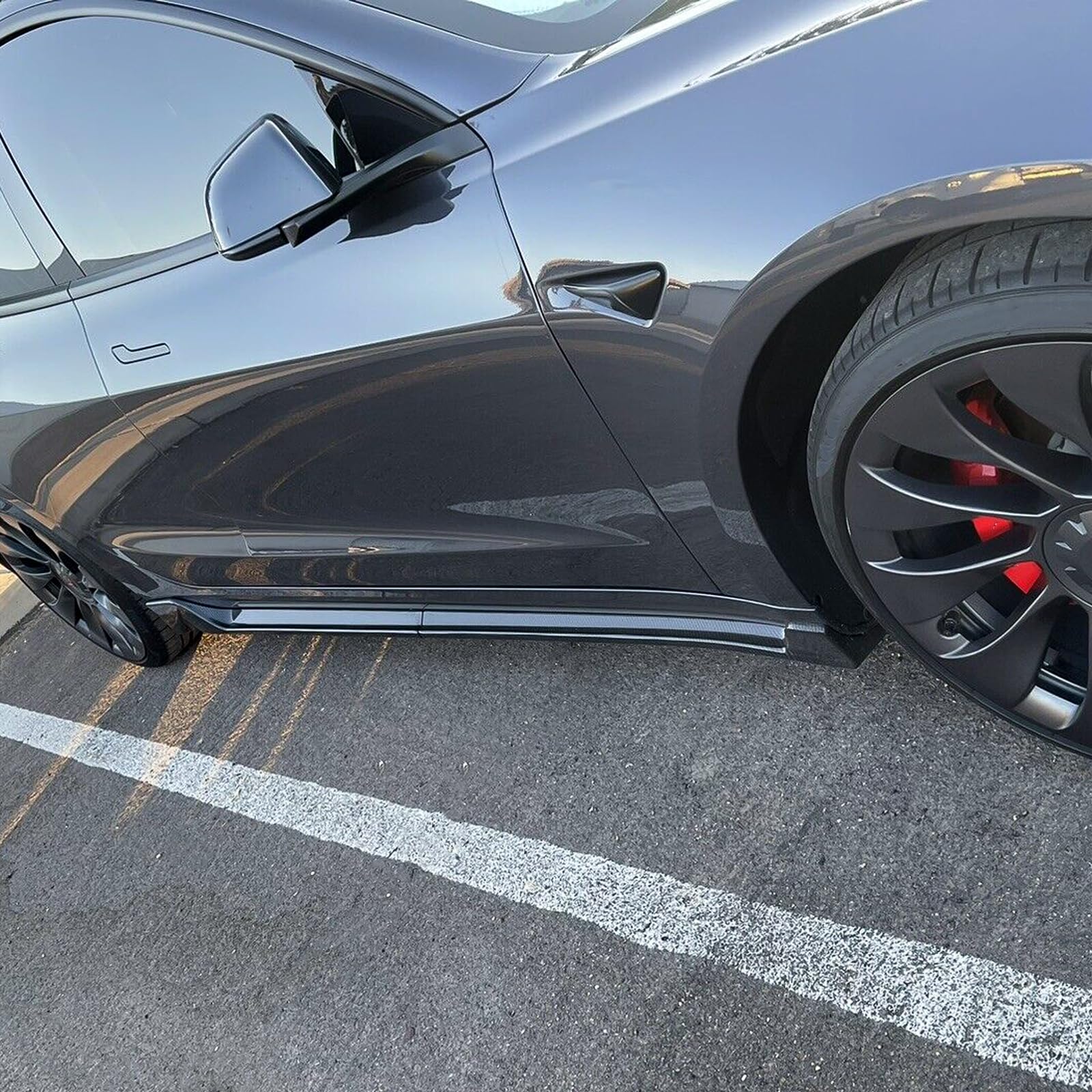 KUAFU Side Skirts for 2017-2023 Tesla Model 3 - ABS Carbon Fiber Style Rocker Panel Spoiler Extensions (4PCS) | Enhance Appearance & Aerodynamics | Perfect for Car Enthusiasts & Performance Upgrades