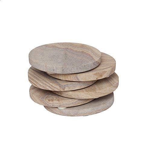 GoCraft Natural Yellow Sandstone Drink Coasters Set of 6 | Absorbent Round Coasters for Wine Glasses, Beverages & Barware | Perfect for Home, Office & Restaurant Use