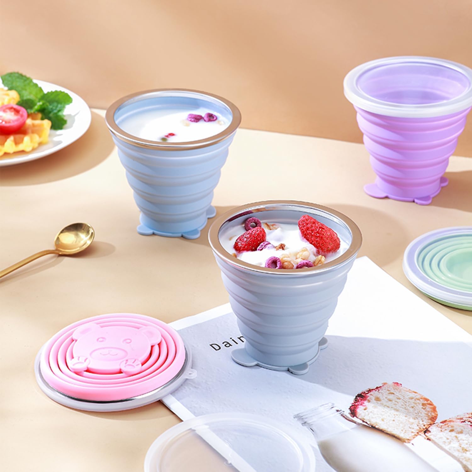 YAPROMO Collapsible Travel Cup - Reusable Silicone Folding Water Cup with Lid | Portable Drinking Mug for Camping, Hiking, Picnics & Outdoor Adventures | BPA-Free Telescopic Tumbler for Hot & Cold Beverages