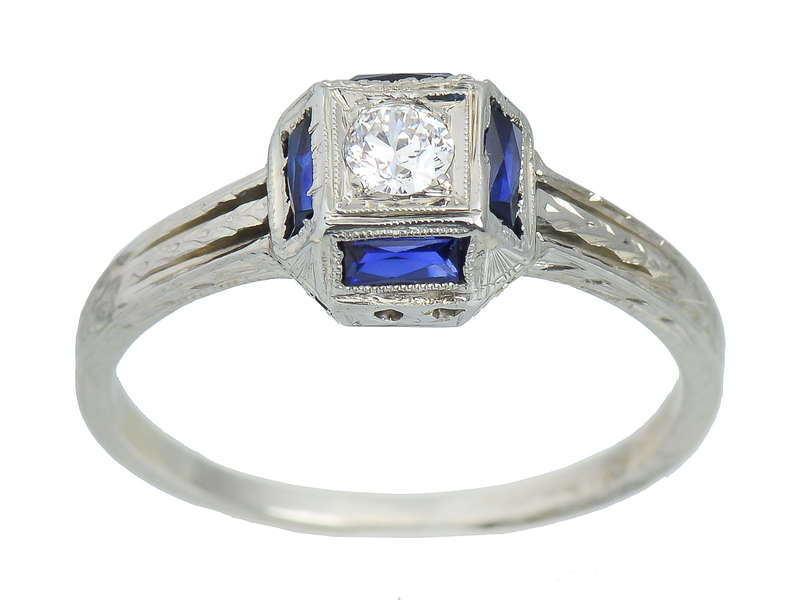 Art Deco Style Belais Diamond Sapphire Engagement Ring for Women - Vintage Inspired Wedding Band, Perfect for Proposals, Anniversaries & Special Occasions