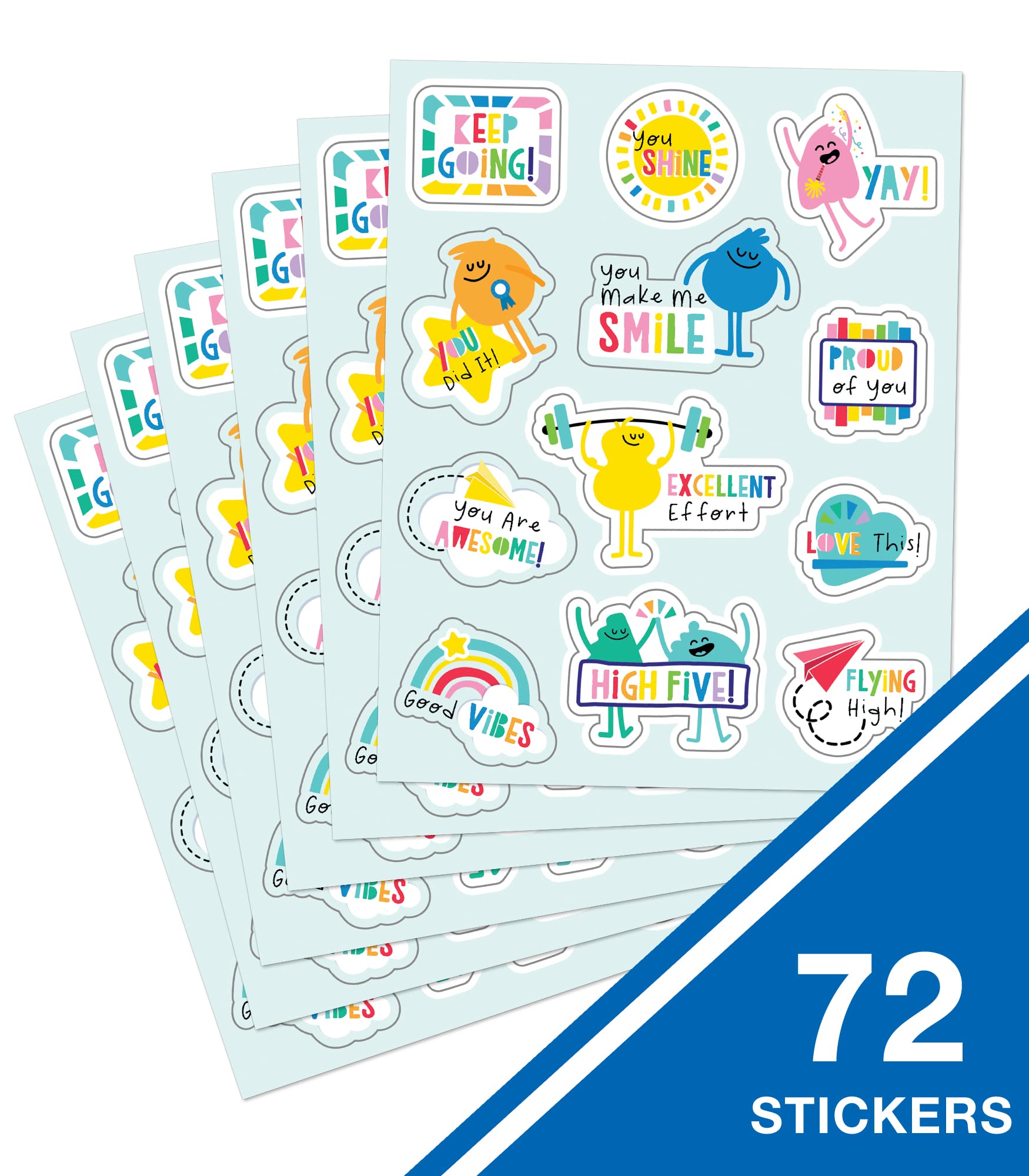 Motivational Stickers for Kids - 72 Retro Reward Stickers for Classroom & Home