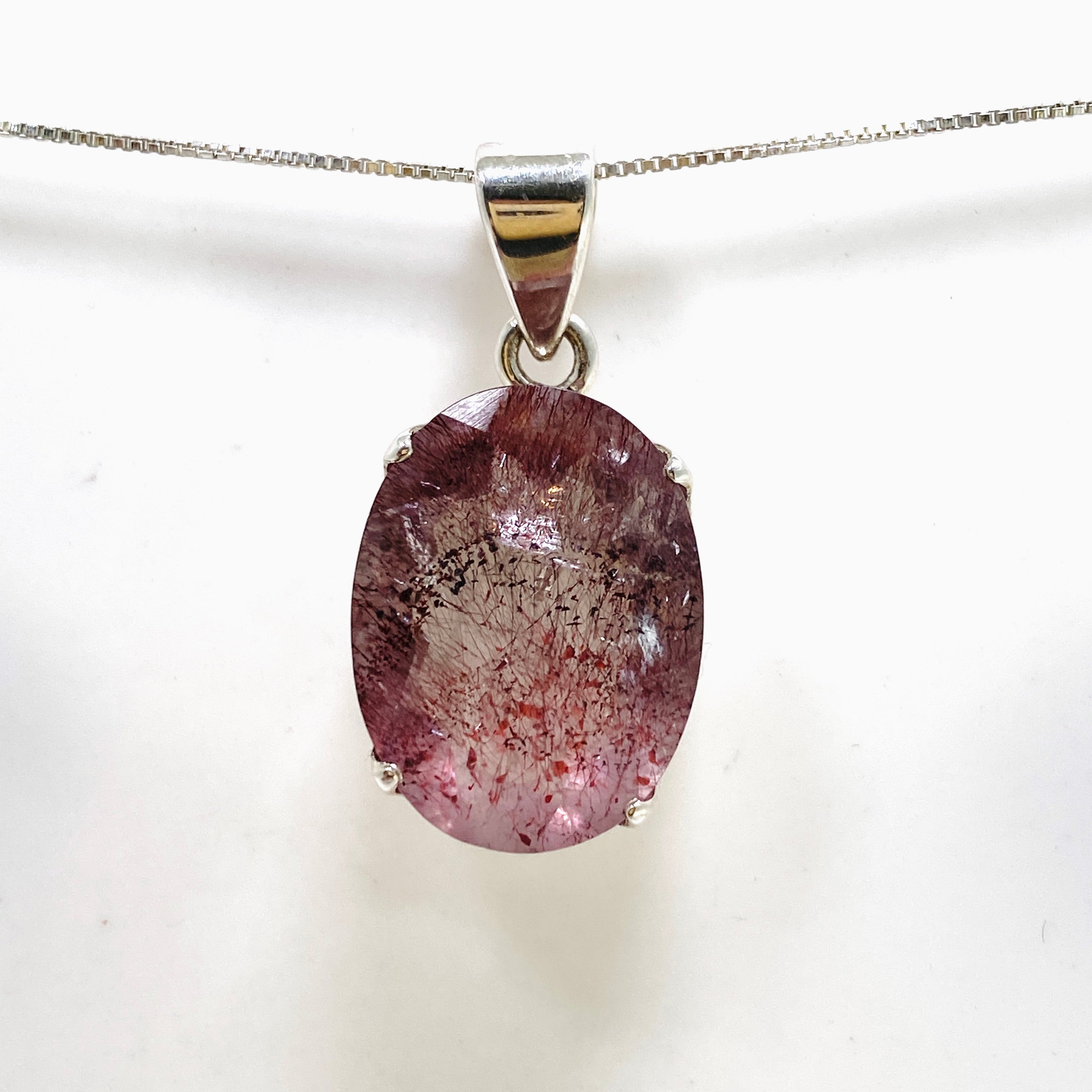 Natural Lepidocrocite in Quartz Oval Faceted Pendant Necklace PPGJ1077 - Healing Crystal Jewelry for Meditation & Energy Balancing