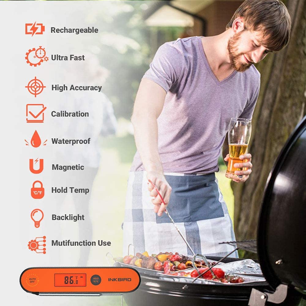 INKBIRD IFT01 Infrared Thermometer Gun with Laser Pointer -58°F to 1022°F (-50°C to 550°C) & IHT-1P Instant Read Digital Meat Thermometer - Dual Function for Cooking, BBQ, Pizza, Oven, HVAC, Automotive and Industrial Use