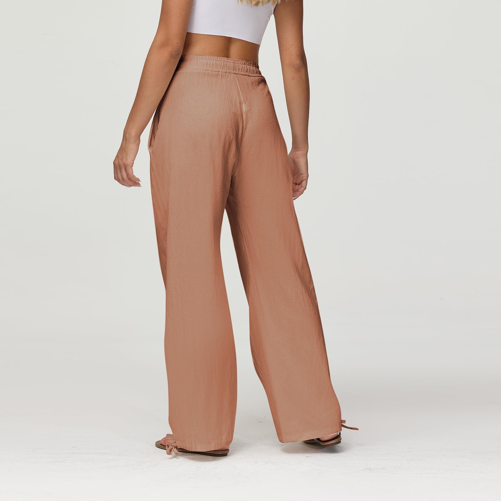 Women's Cotton Linen Summer Pants - Loose Drawstring Waist Palazzo Wide Leg Trousers with Pockets | Casual Comfort for Beach, Travel & Everyday Wear