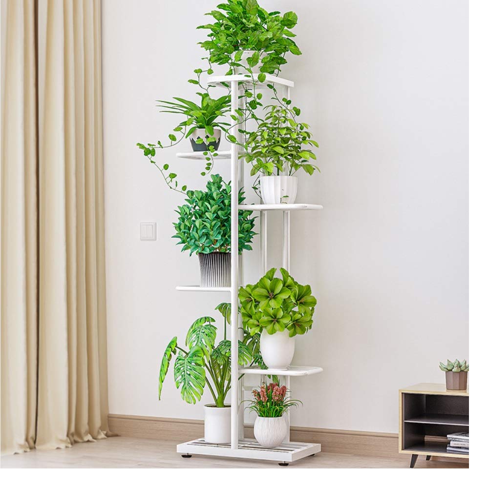 6-Tier Metal Plant Stand for Indoor Flowers - Classic White Planter Display Holder for 7 Pots - Perfect for Home, Office & Garden Decor