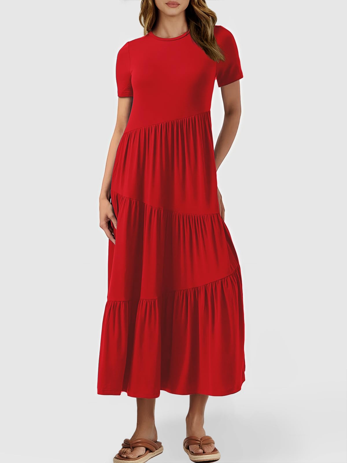 ANRABESS Women's Summer Maxi Dress - Short Sleeve Casual Swing Dress, Asymmetric Tiered Beach Sundress for Vacation & Outdoor Activities | Perfect for Beach Trips, Pool Parties, and Summer Getaways