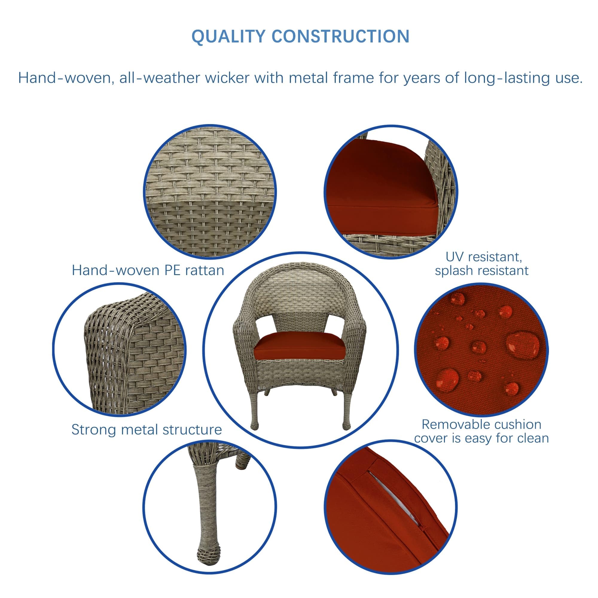 Jeco W00402G_2-FS018 Set of 2 Outdoor Resin Wicker Clark Single Chairs with Grey Frame & Brick Red Cushions - Patio, Garden, Poolside Furniture for Relaxing