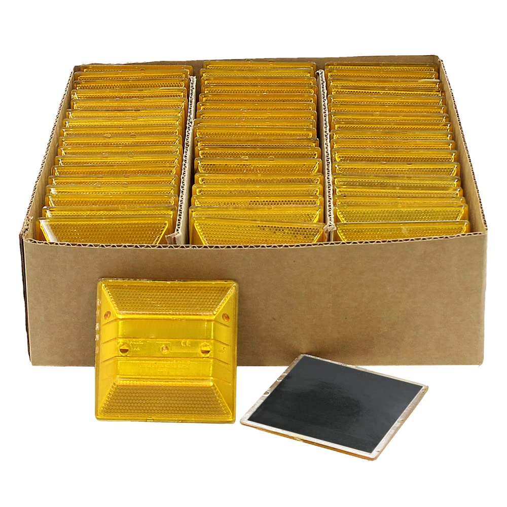 50 Pack Peel-N-Stick Yellow Reflective Road Markers - Self-Adhesive Driveway Pavement Safety Stickers for Night Visibility | Perfect for Parking Lots, Bike Lanes & Hazard Zones