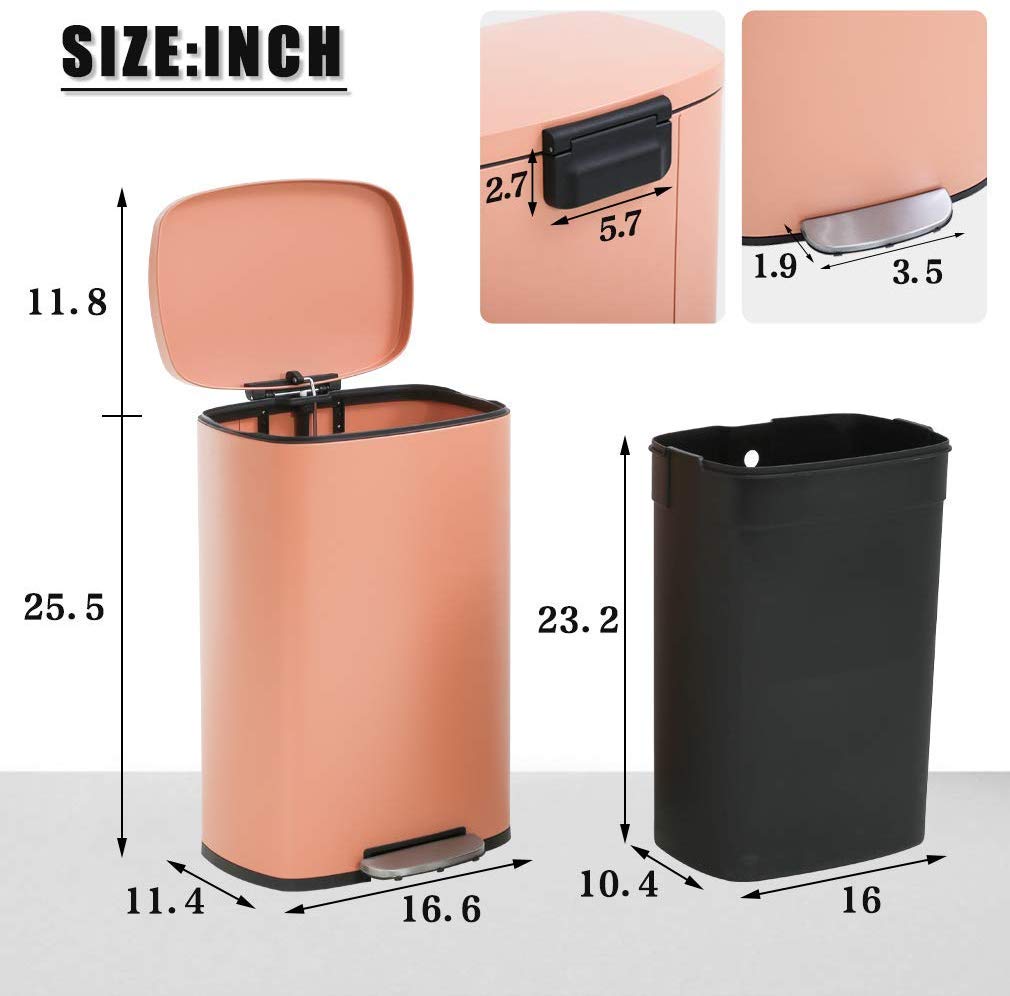 13 Gallon Step Trash Can with Removable Liner - 50L Kitchen & Office Recycling Bin - Commercial Garbage Can for Business, Home, Restaurant - Pink Touch-Free Waste Basket (Perfect for Kitchens, Offices, Restaurants & High-Traffic Areas)