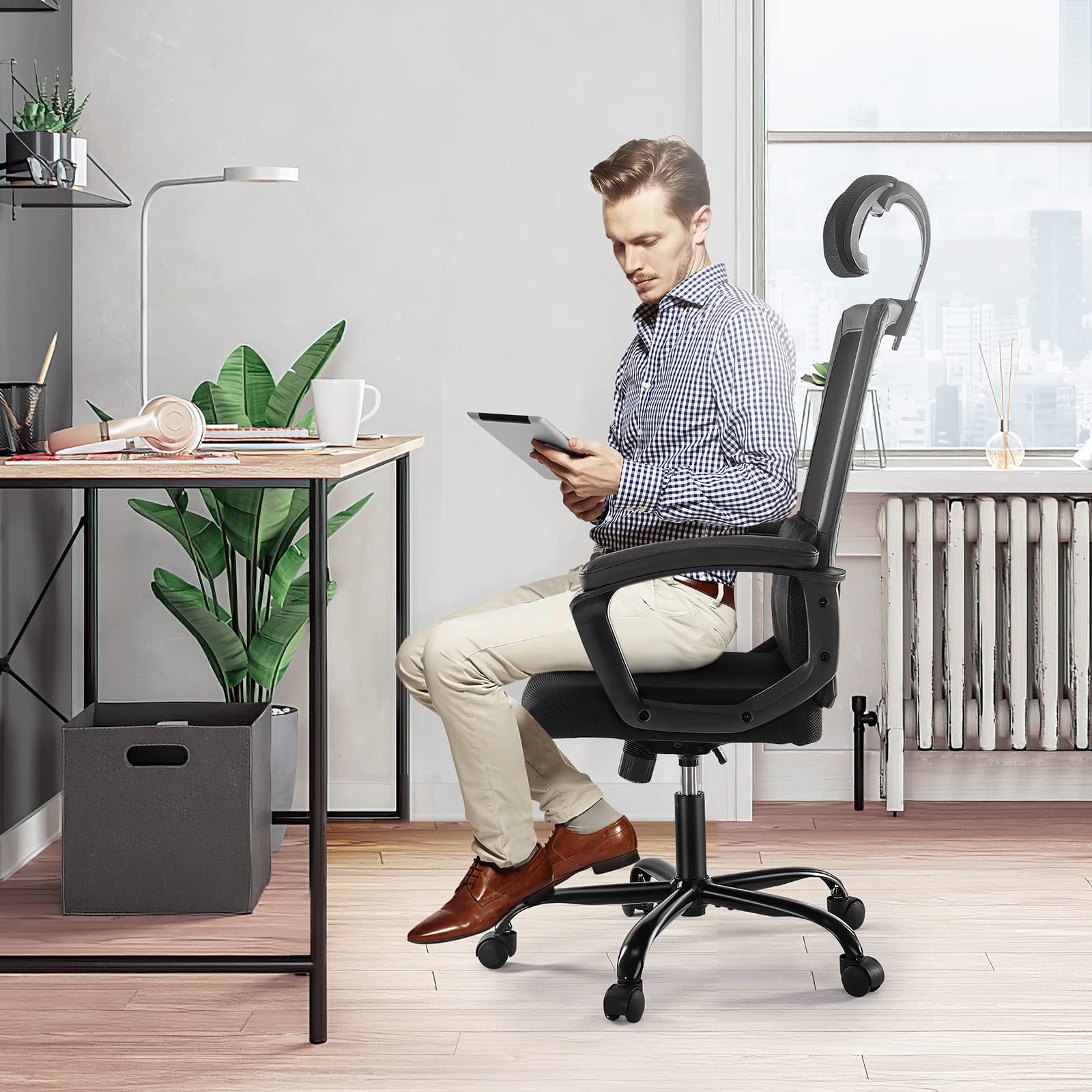 Ergonomic Office Chair - High Back Breathable Mesh Desk Chair with Adjustable Headrest & Lumbar Support | Rolling Swivel Computer Task Chair for Home Office | 3D Adjustable Armrests | Perfect for Long Work Hours, Gaming & Remote Work