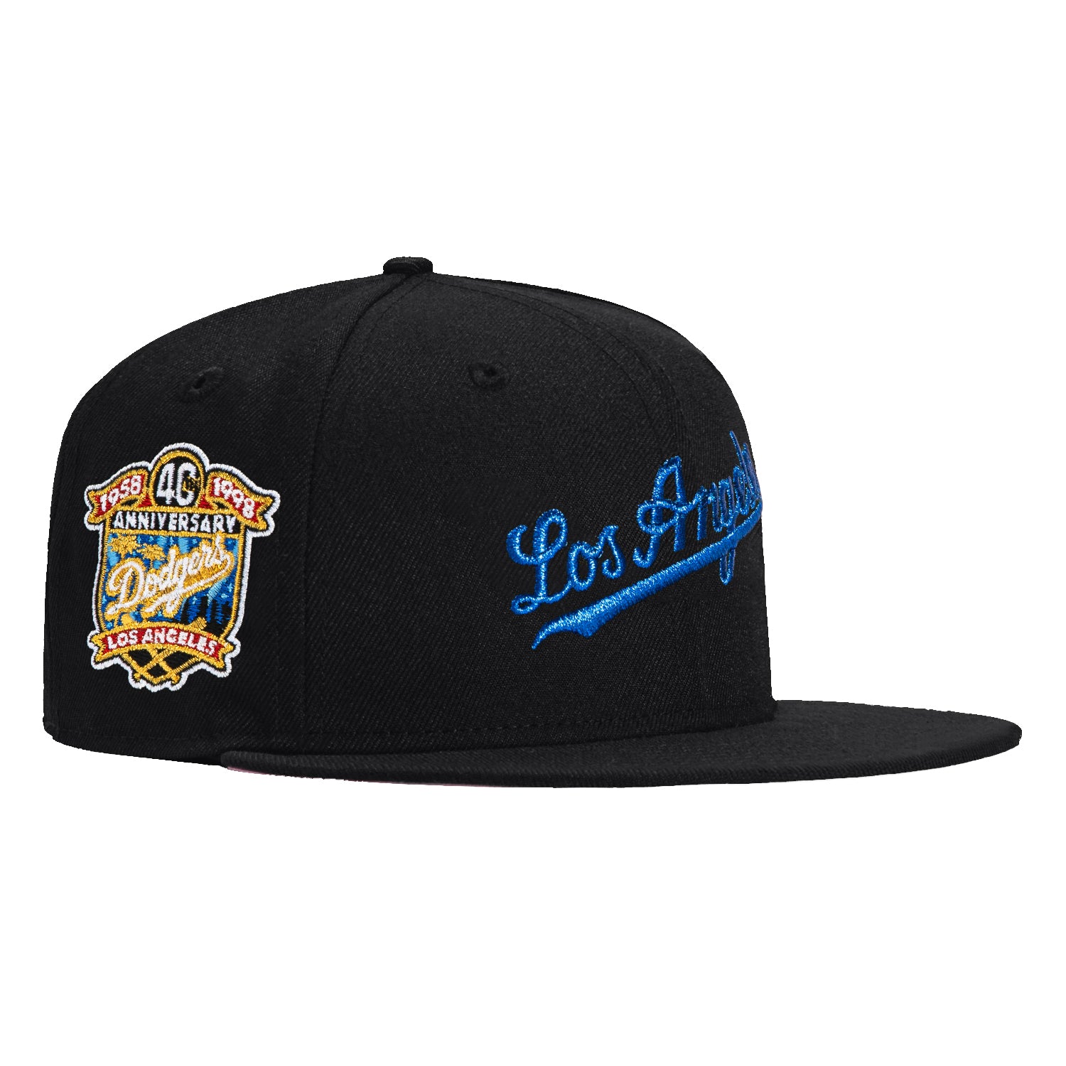 New Era 59Fifty Los Angeles Dodgers 40th Anniversary Patch Snapback Hat - Black & Royal Blue - Official MLB Baseball Cap for Men & Women - Perfect for Games, Fan Gear & Streetwear Fashion