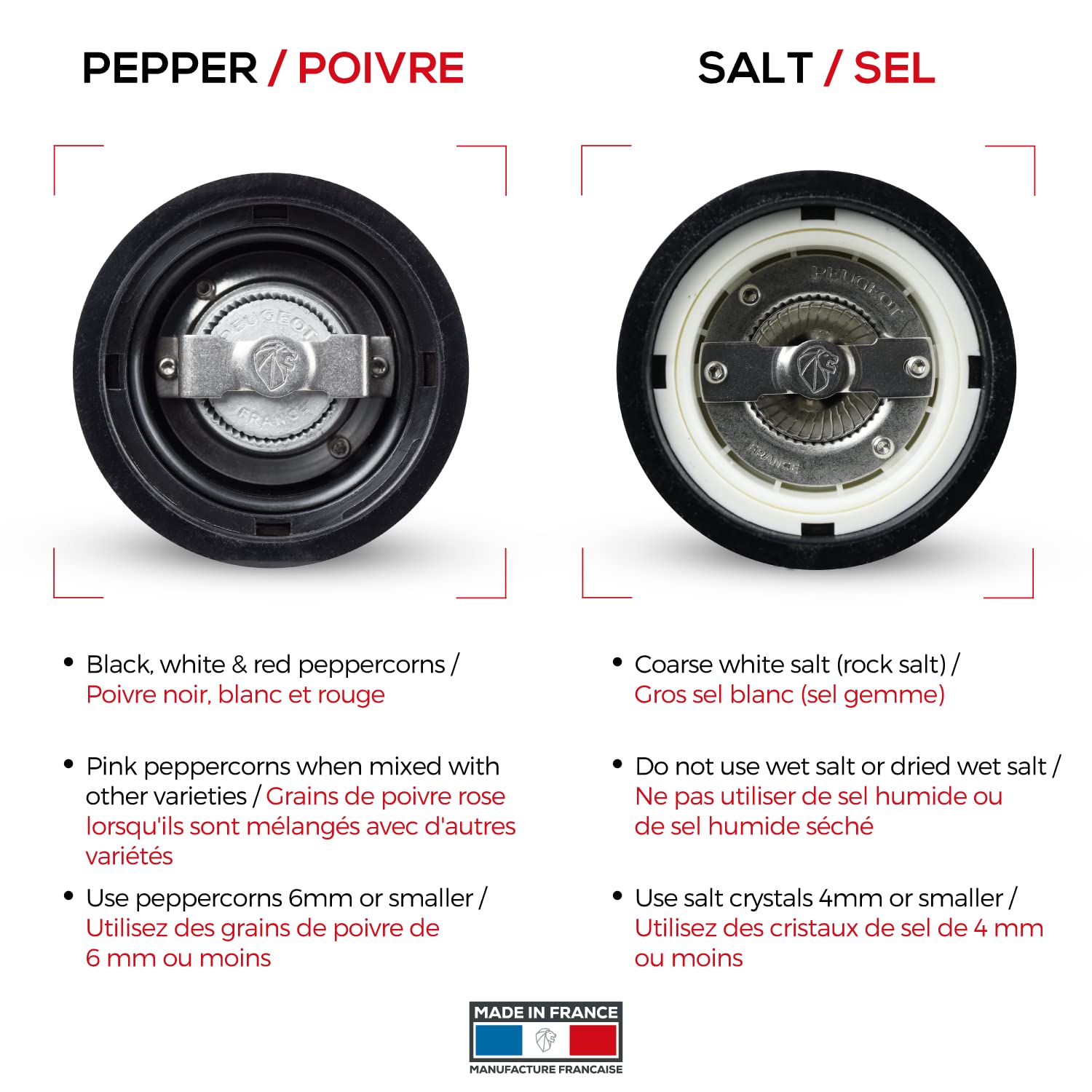 Peugeot Paris u'Select Adjustable Manual Salt Mill - Beechwood & Gloss Black Salt Grinder - Perfect for Kitchen, Dining Table & Gourmet Cooking