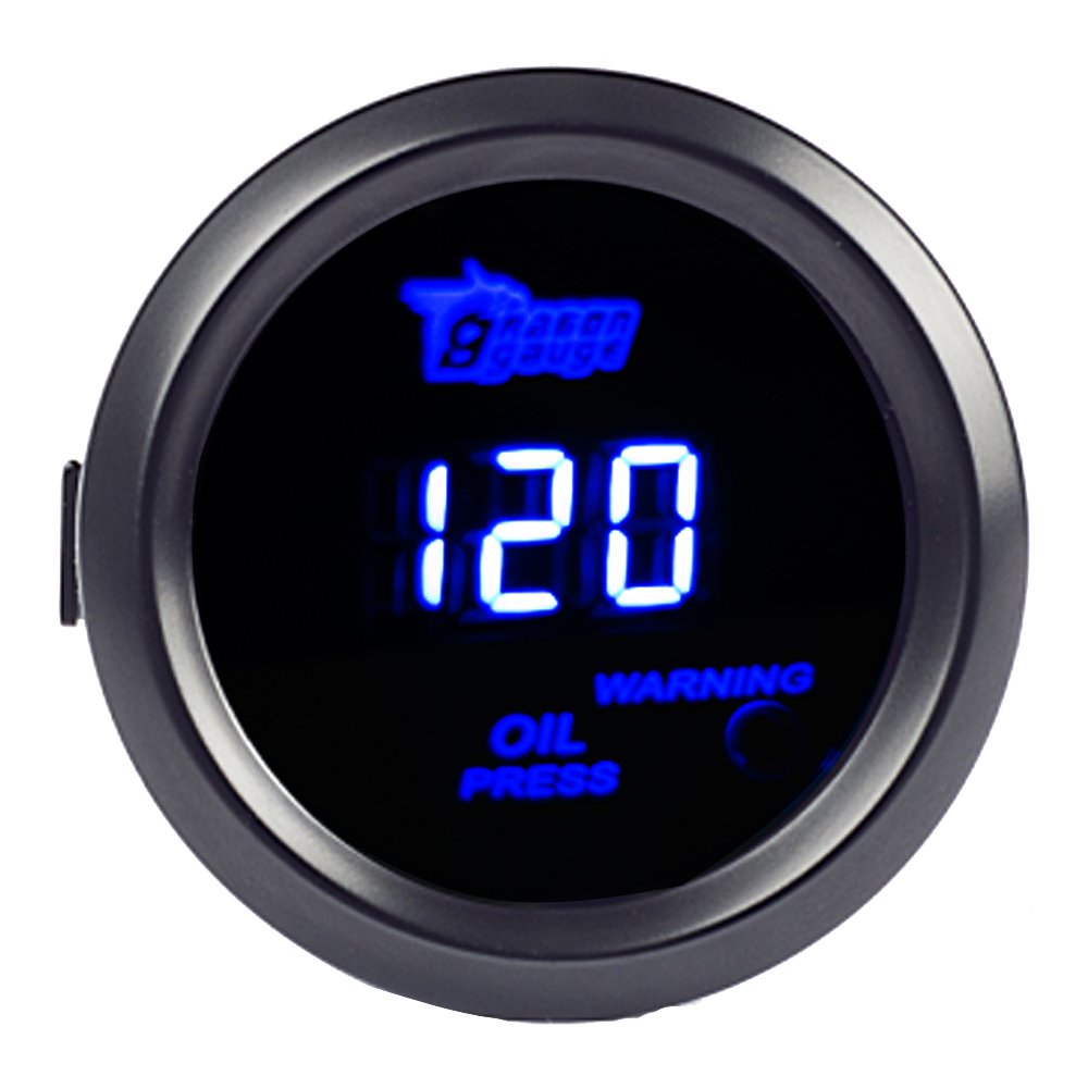 52mm Black Digital LED Oil Pressure Gauge for Car & Auto - Blue Backlight - Accurate Engine Oil Pressure Monitoring for Performance & Racing Vehicles