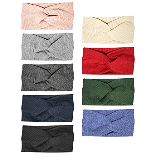 Warm Winter Knit Headbands for Women - 9 Pack Ribbed Twisted Knot Turban Headwraps | Cozy Yoga, Workout & Sports Accessories | Perfect for Cold Weather & Outdoor Activities