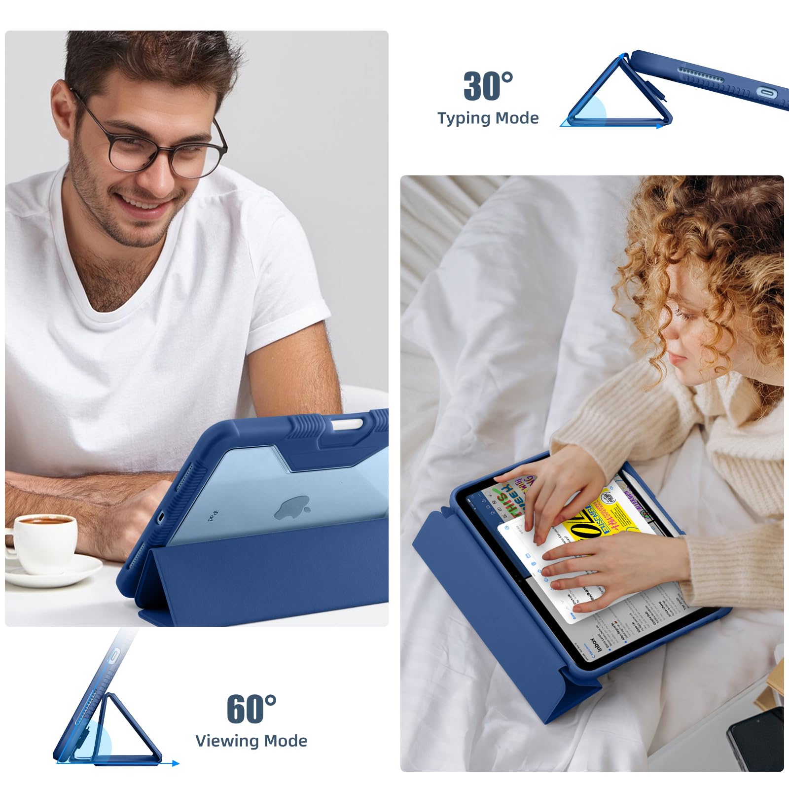 Mastten iPad Pro 11 Inch Case (11th/10th Generation 2025/2022) - Clear Back Protective Cover with Trifold Stand, Apple Pencil Holder & Auto Sleep/Wake Function - Seablue | Perfect for Work, School & Travel Protection