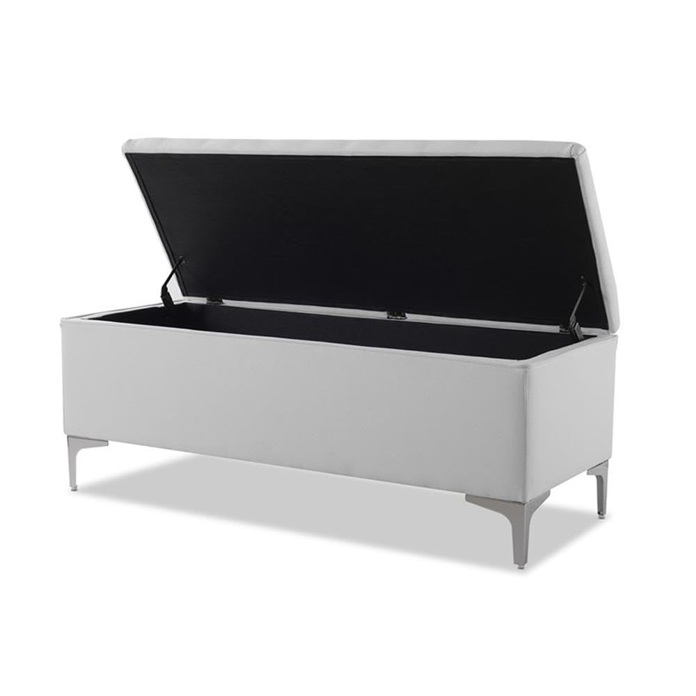MAKLAINE Mid-Century Modern Hardwood Storage Bench in Bright White - Entryway, Bedroom & Living Room Seating with Hidden Storage