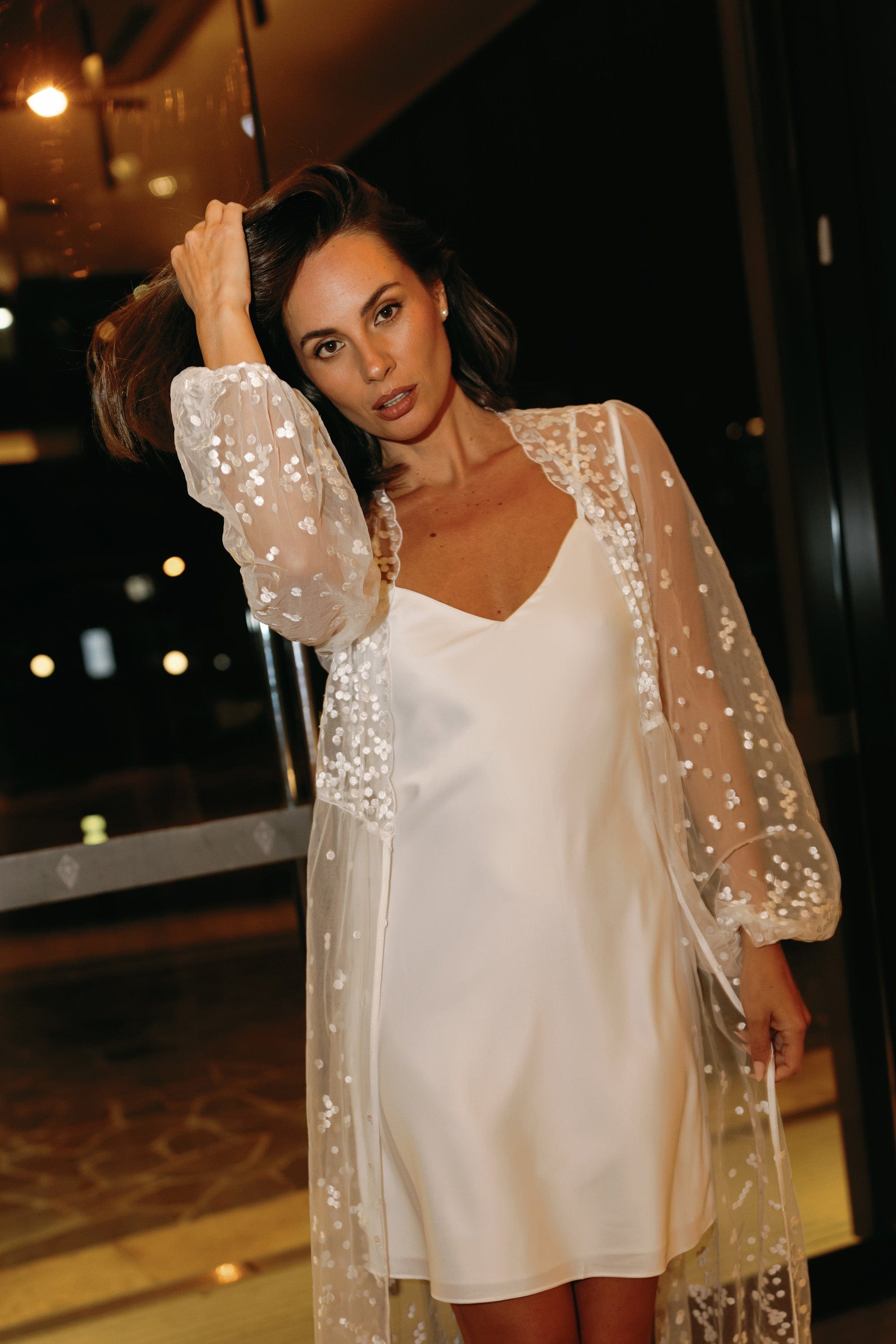 Adelina Elegant Lace Maxi Bridal Robe with Slip - Perfect for Wedding Dressing Room, Bridal Shower & Photo Shoots
