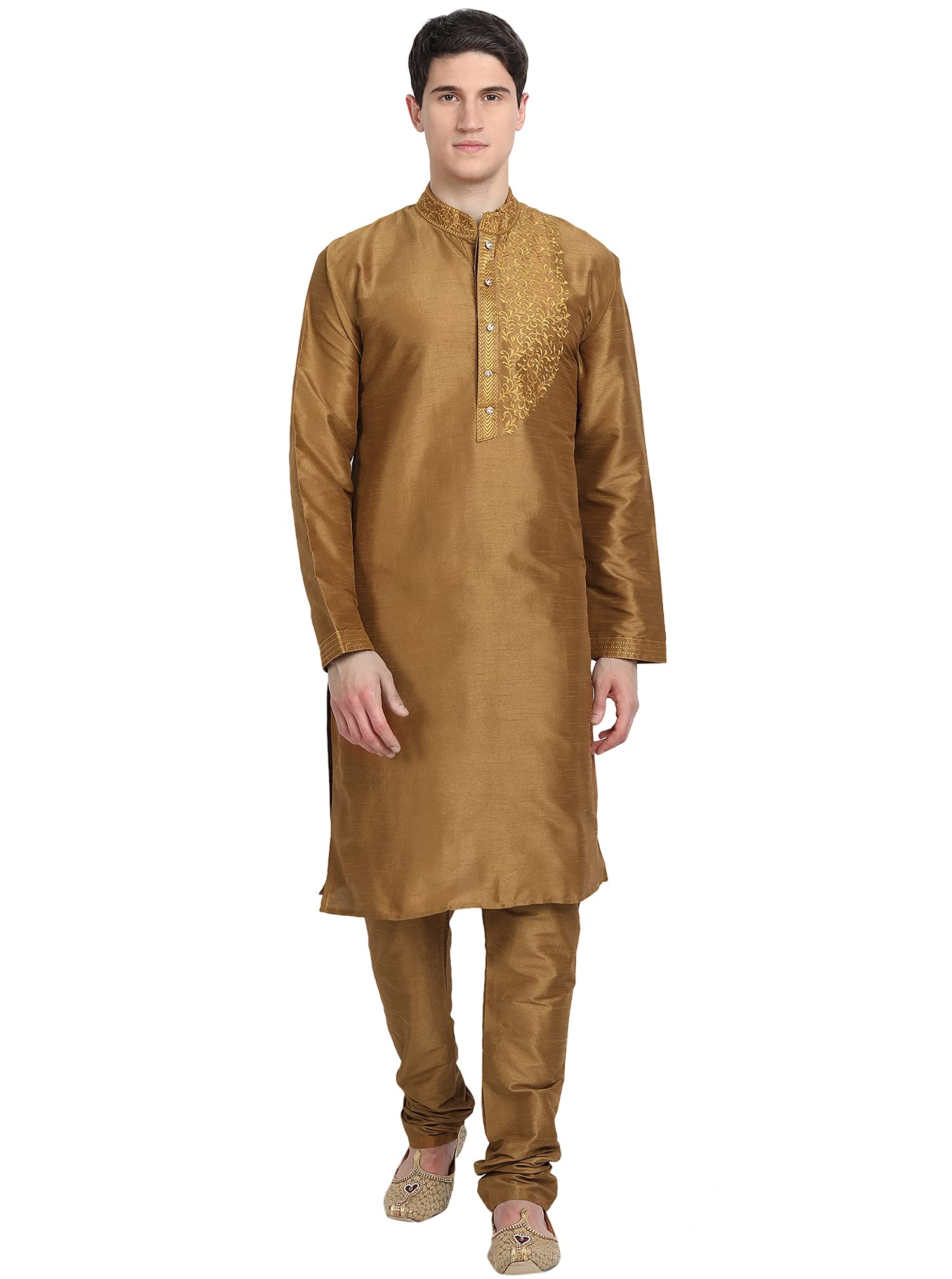 SKAVIJ Men's Kurta Pajama Set - Embroidered Art Silk Traditional Indian Dress - Regular Fit for Festivals, Weddings & Cultural Events