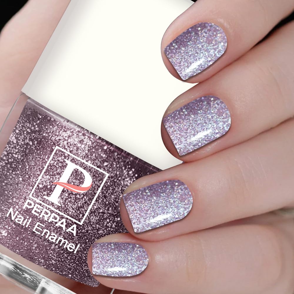 PERPAA Glitter Light Reflective Gel Nail Polish - Broken Diamond Sparkly Gel Enamel for Nails (5ml, Lavender) | Long-Lasting Shine for Manicures, Pedicures & Nail Art Designs