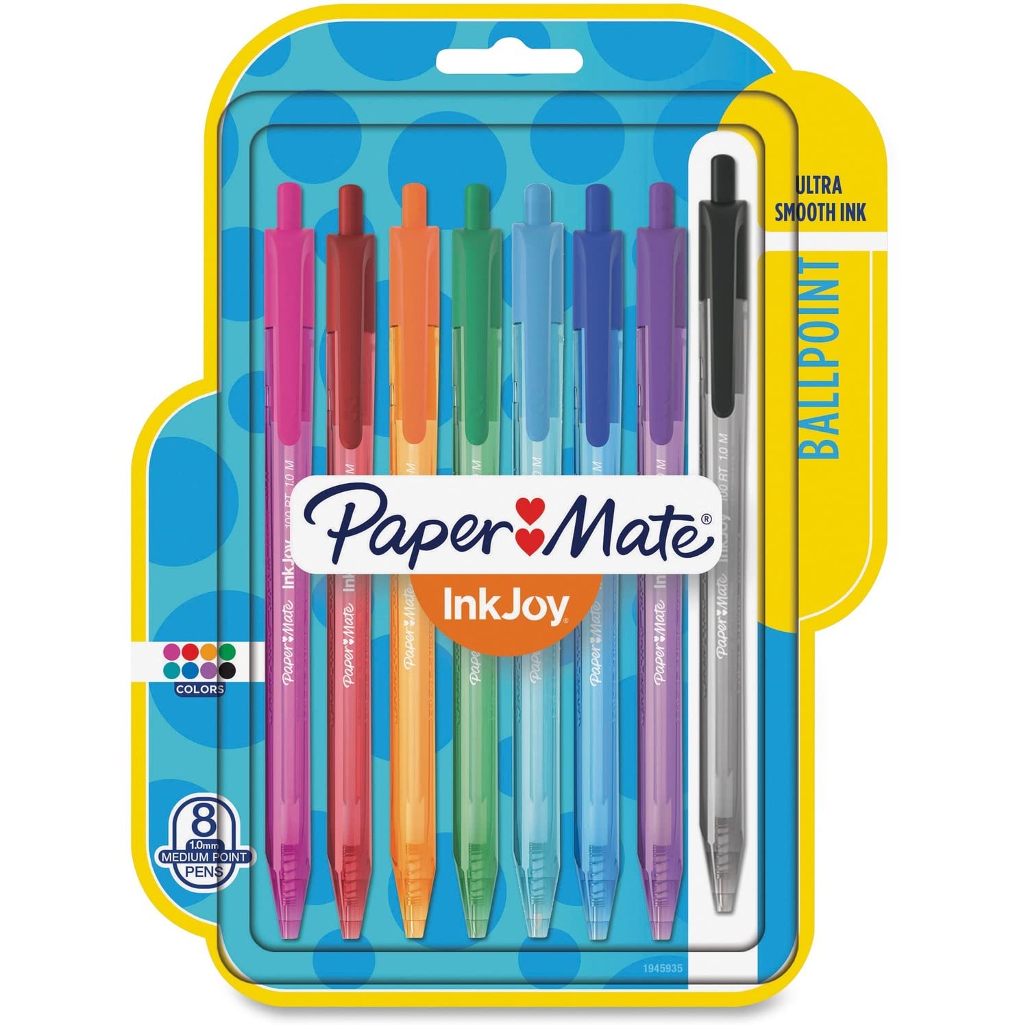 Paper Mate InkJoy 100RT Retractable Ballpoint Pens - Medium Point (1.0mm) - 8 Pack Assorted Colors - Smooth Writing for Office, School & Note Taking - #1945935