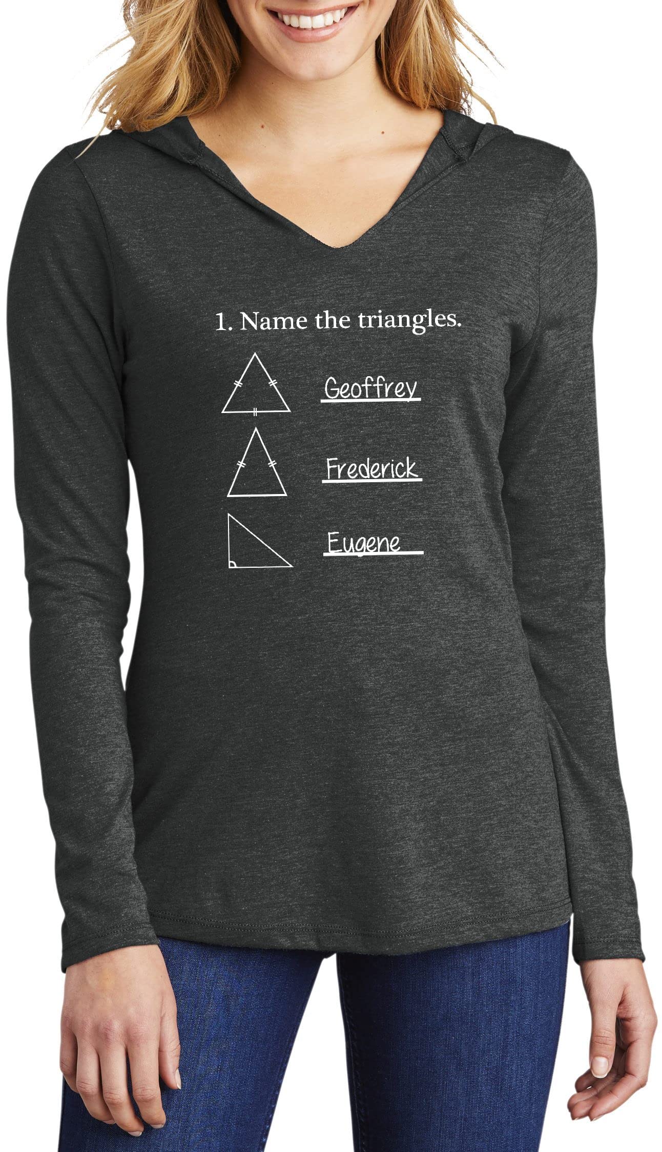 Funny Math Triangle Joke Hoodie for Women - Comical Shirt with 'Name The Triangles' Design - Perfect for Math Teachers, Nerdy Gifts & Science Enthusiasts