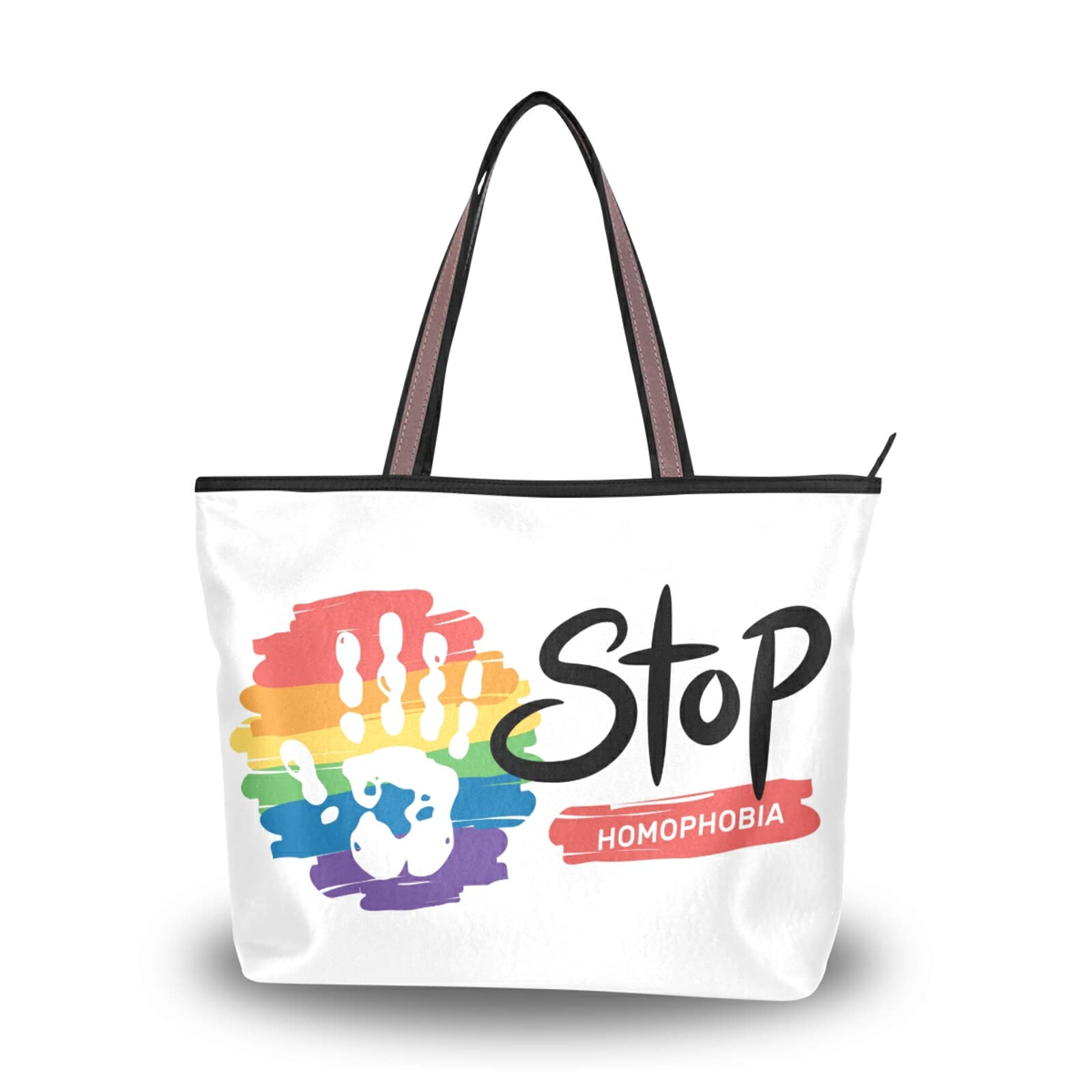 Stylish Large Capacity Zipper Tote Bag for Women - Anti-Homophobia Design - Grocery Shopping & Daily Use Purse (2 Size Options) - Perfect for Work, School, and Eco-Friendly Shopping