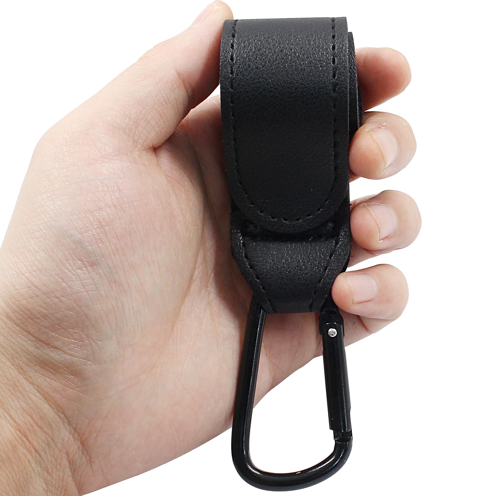 2 Pack Durable Leather Stroller Hooks for Diaper Bags - Heavy Duty Stroller Clips for Wheelchairs & Shopping Carts - Black Stroller Accessories (Perfect for Baby Gear Organization & Shopping Trips)