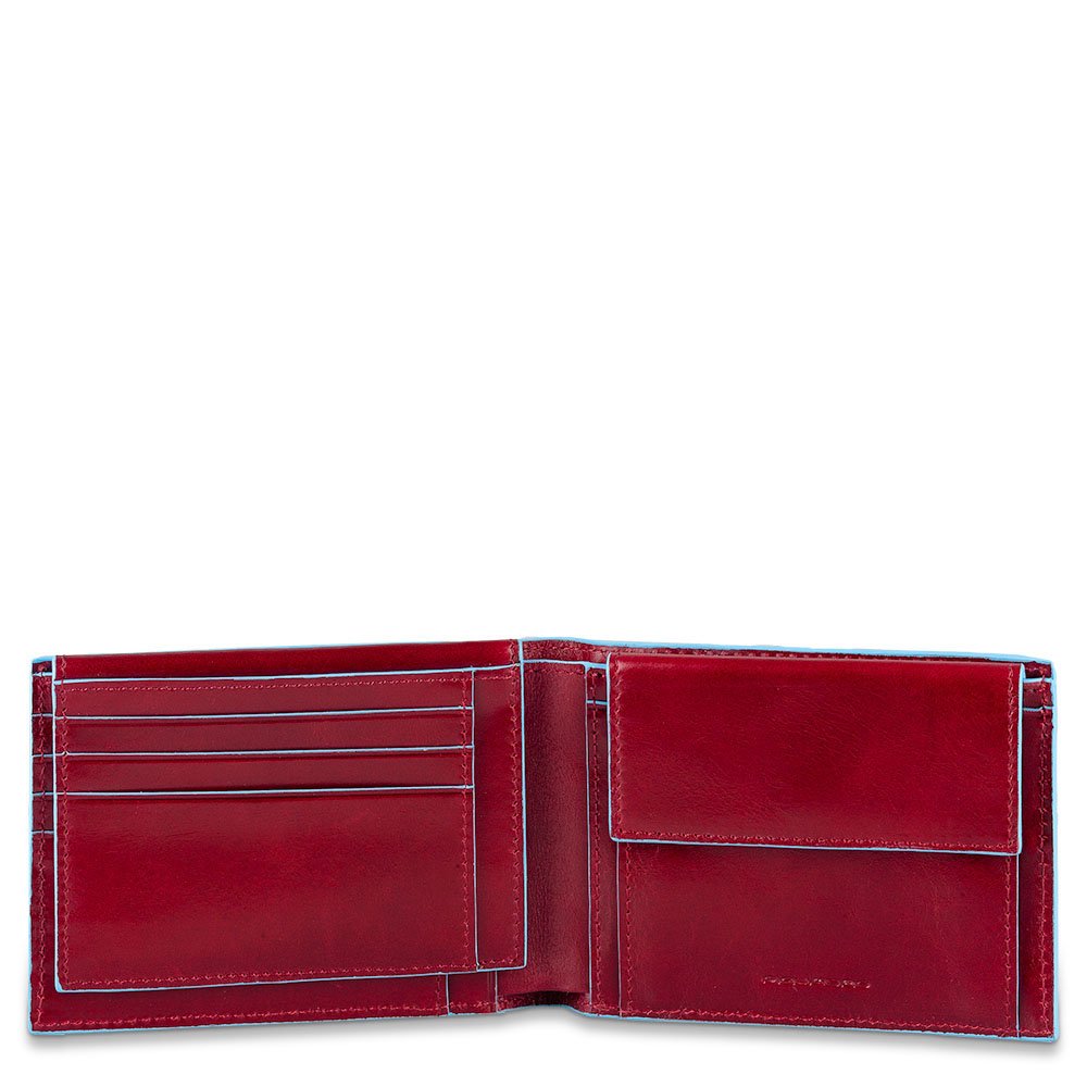 Piquadro Men's Leather Coin Wallet - Slim RFID-Blocking Red Billfold (12cm) for Cash, Cards & Travel Essentials | Perfect for Everyday Use, Business Trips & Gifting