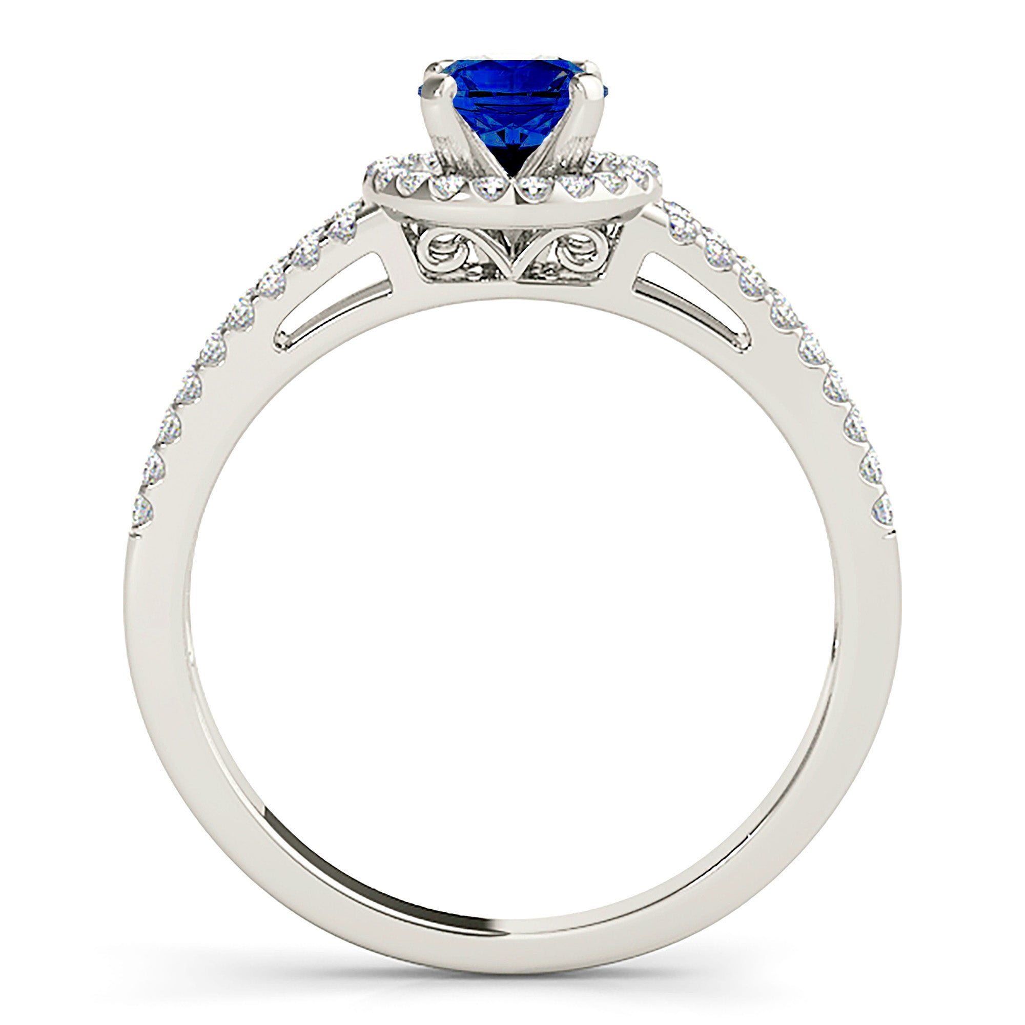 1.20 Carat Genuine Blue Sapphire Split Shank Halo Engagement Ring - Perfect for Weddings, Anniversaries & Special Occasions