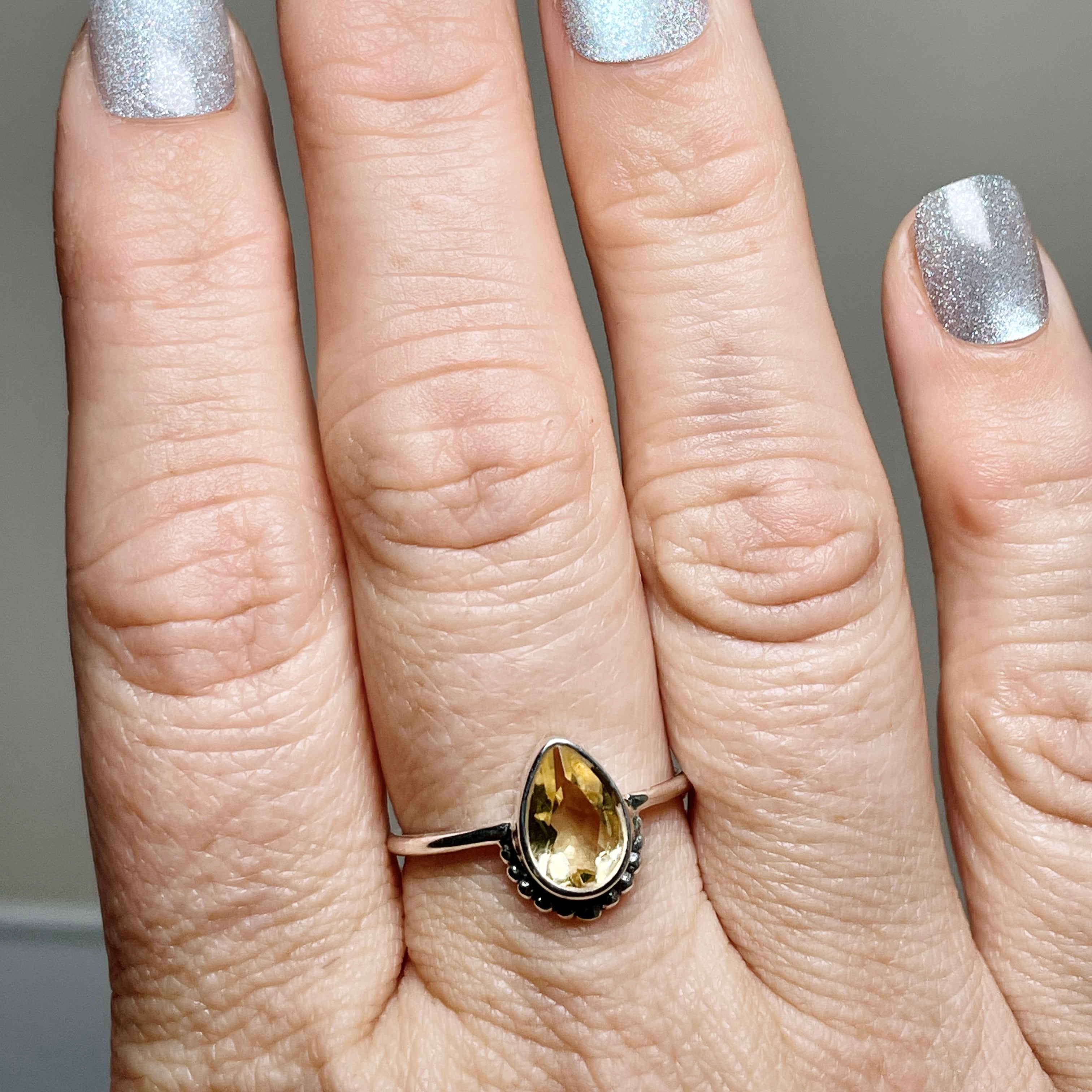 Citrine Teardrop Fine Band Ring R3800 CIT - Elegant Gemstone Jewelry for Women, Perfect for Weddings, Parties & Special Occasions