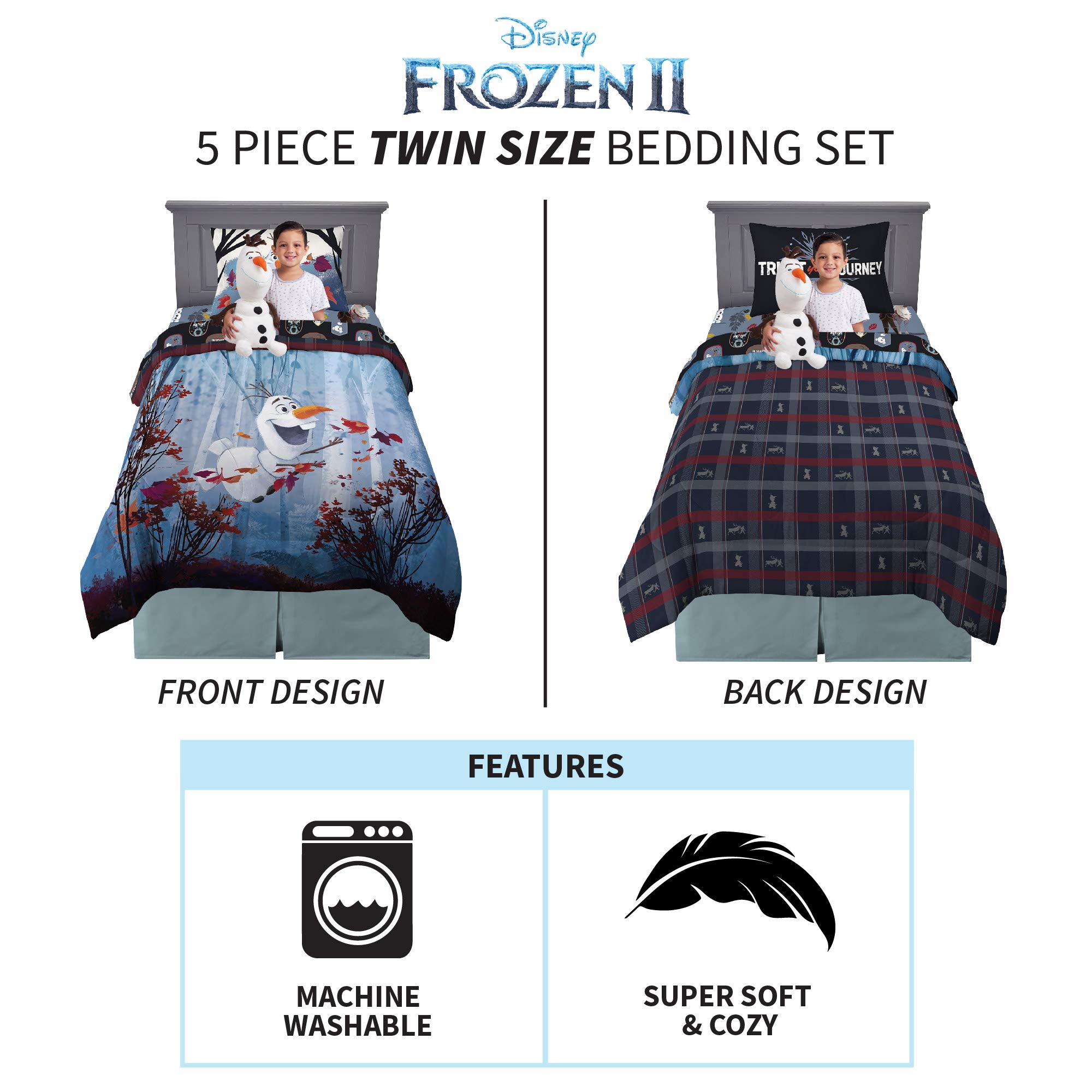 Disney Frozen 2 Olaf Twin Size 5-Piece Kids Bedding Set - Comforter, Sheets & Cuddle Pillow for Cozy Bedroom Decor | Perfect for Frozen Themed Rooms, Sleepovers & Gift Giving