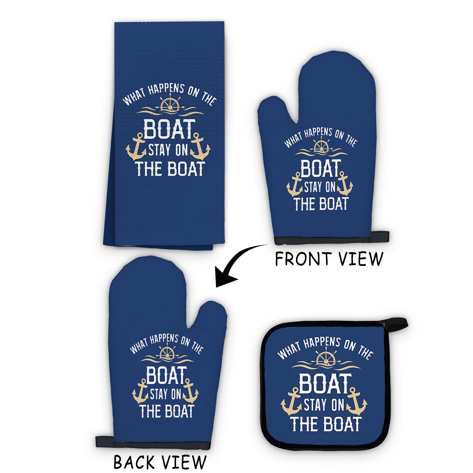 OHSUL Nautical Kitchen Towels and Oven Mitt Set - Navy Blue Boat-Themed Pot Holders & Heat Resistant Gloves - Rustic Marine Decor for Boat Owners - Perfect for Galley Cooking, Sailing Gifts & Coastal Home Decor