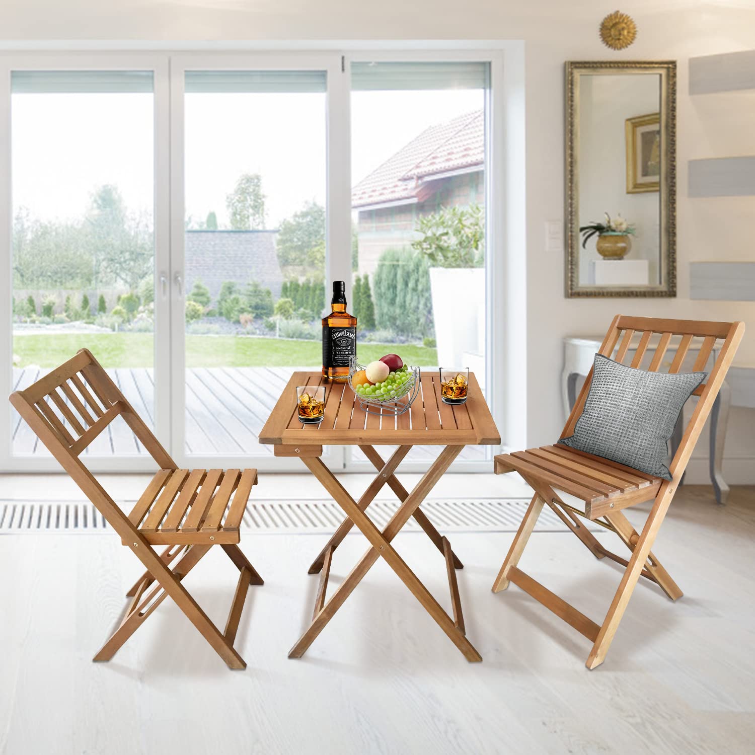 3 Piece Acacia Wood Bistro Set - Outdoor Patio Furniture with 2 Chairs & Square Table for Backyard, Balcony, Garden or Indoor Dining - Natural Oiled Finish - Perfect for Small Spaces, Breakfast Nooks & Cozy Gatherings