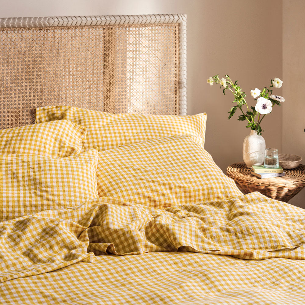 Honey Gingham Linen Blend Pillowcase Set of 2 - Soft & Breathable Bedding for Comfortable Sleep - Perfect for Home, Hotel, and Guest Room Decor