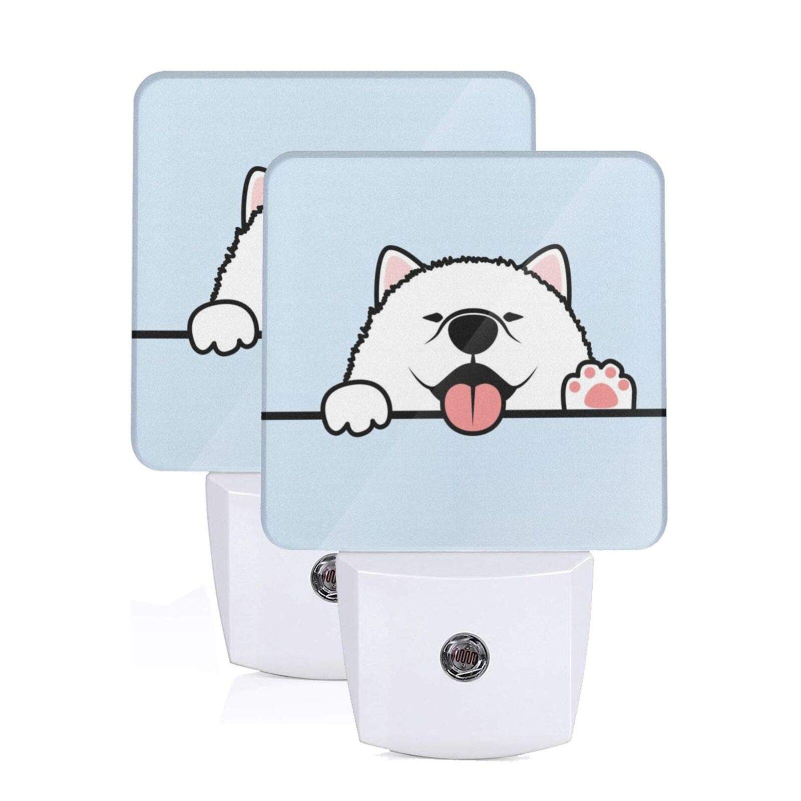 2-Pack Funny Samoyed Puppy Paw LED Night Light with Auto Dusk-to-Dawn Sensor - Plug-in Cute Dog Lamp for Kids & Adults Bedroom, Nursery, Hallway - Energy Saving Decorative Home Lighting for Safety & Comfort