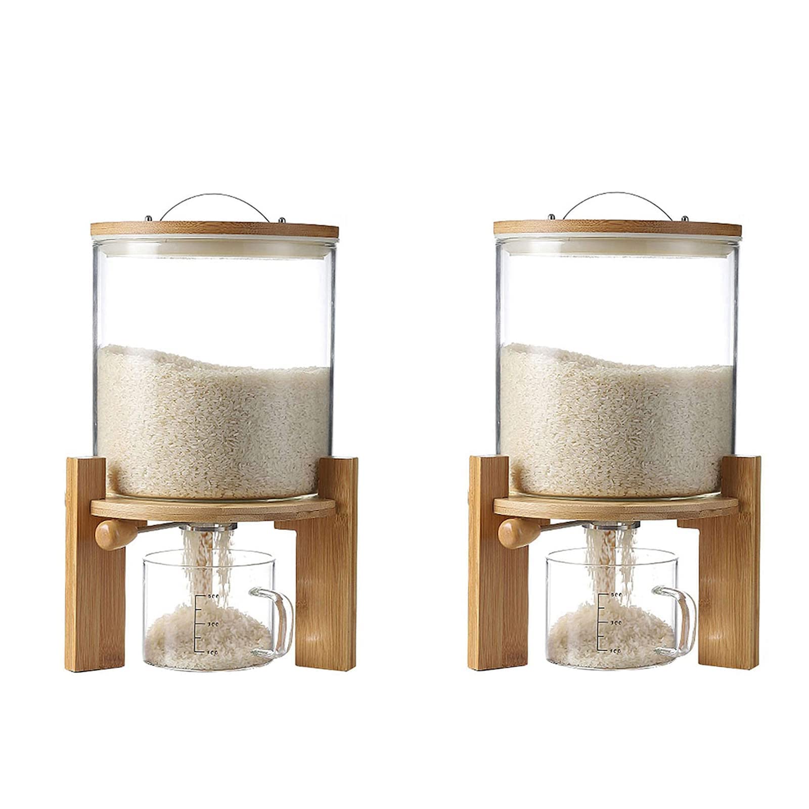 5L & 8L Glass Cereal Dispenser with Airtight Lid & Bamboo Stand - Kitchen Storage Container with Measuring Cup for Cereal, Rice, Pasta - Perfect for Pantry Organization & Countertop Display