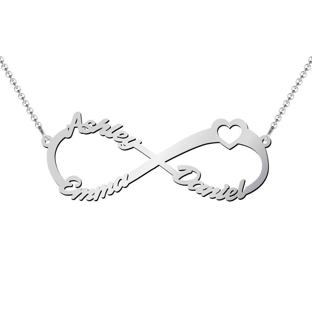 JEWLR Sterling Silver Three Name Infinity Necklace - Personalized Custom Name Jewelry for Women, Mothers, Daughters | Perfect Gift for Birthday, Anniversary, Valentine's Day