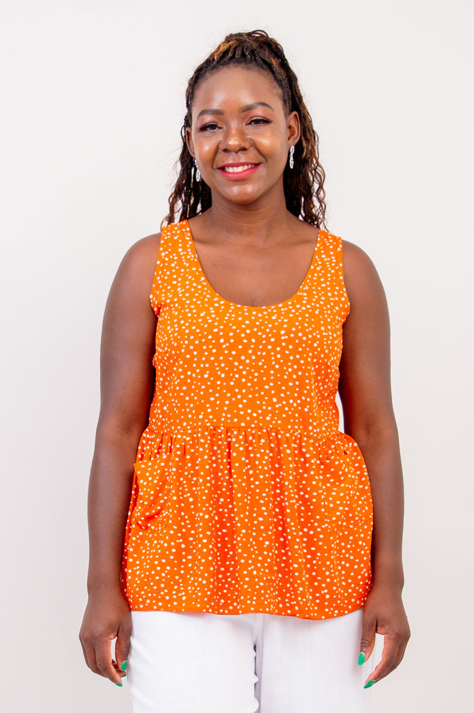 Kaya Top - Orange Polka Dot Blouse for Women | Final Sale | Perfect for Casual Outings & Summer Parties