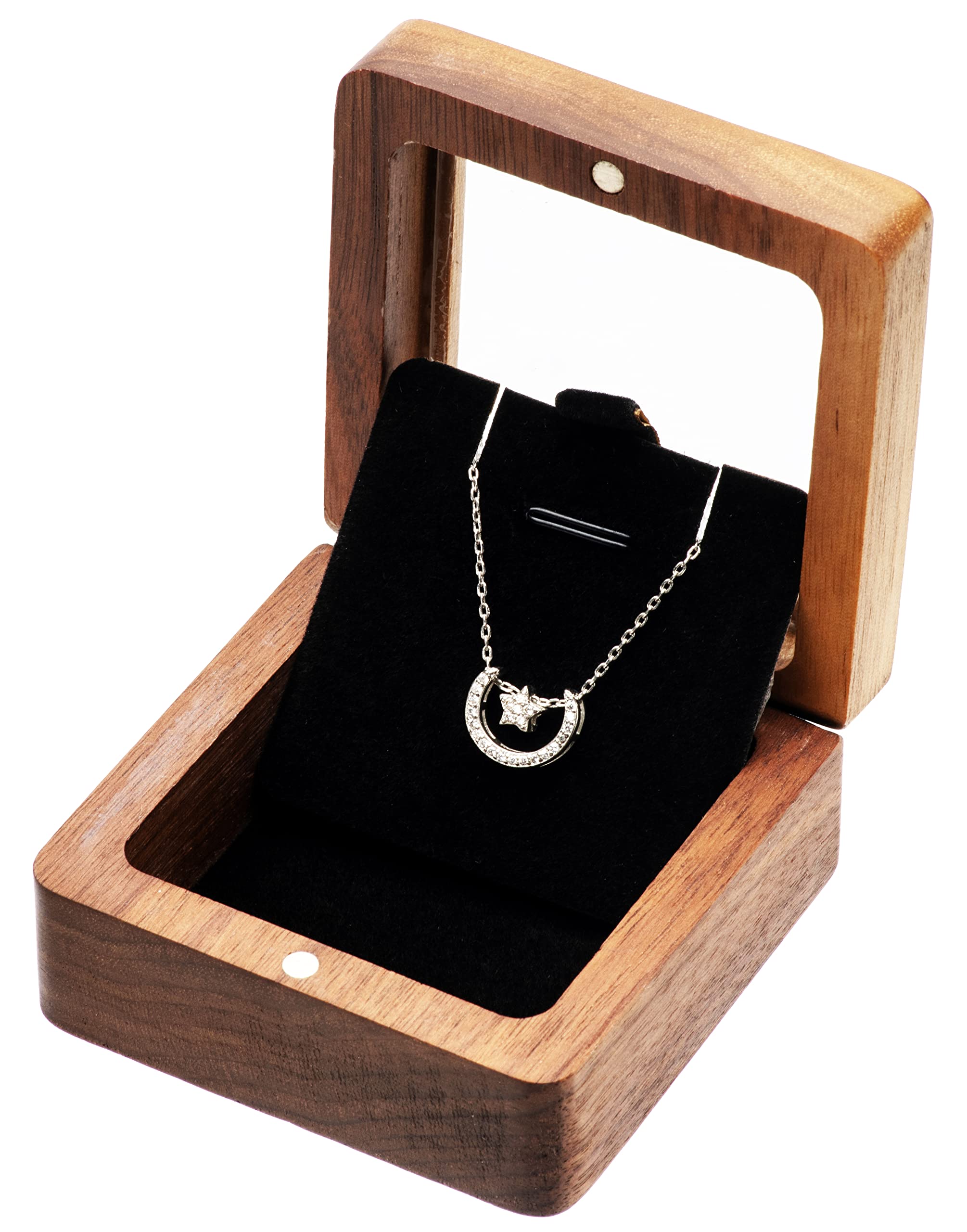 Vintage Natural Walnut Wood Jewelry Box with Clear Acrylic Lid - Elegant Necklace & Pendant Storage Case for Women, Gift for Anniversary, Proposal, Christmas - Perfect for Jewelry Display, Travel & Home Decor