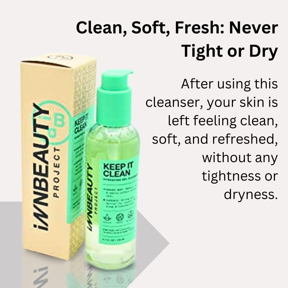 Innbeauty Project Keep It Clean Hydrating Gel Cleanser with 10 Amino Acids, Ceramides & Vegan Collagen | Gentle Face Wash for Dry & Sensitive Skin | 6.7 Fl Oz | Perfect for Morning & Night Skincare Routine