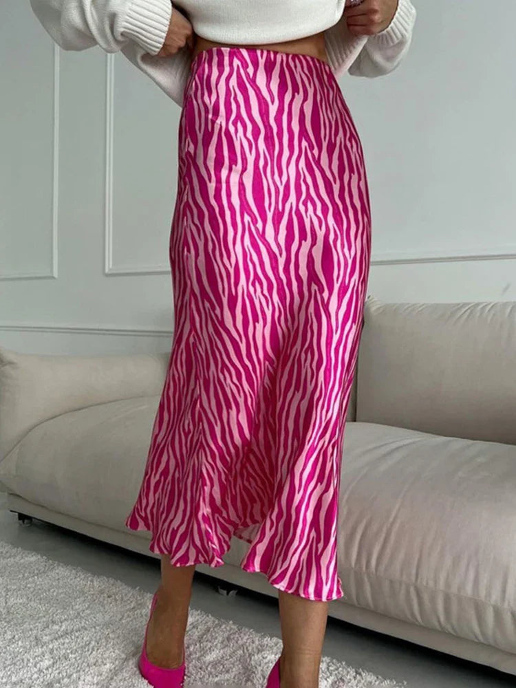 2023 Summer & Autumn Women's Elegant Midi Satin Skirt - Floral Printed High Waist Bodycon Pencil Skirt for Office & Party Wear | Slim Fit Ladies Formal & Casual Skirt for Work, Dating & Special Occasions