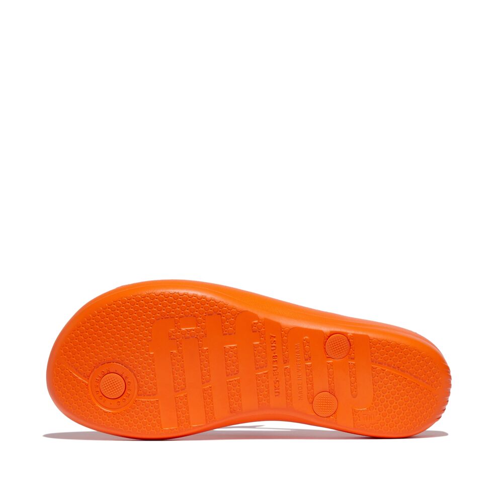 FitFlop Iqushion Sparkle Flip Flops Sandals for Women - Comfortable Slip-On Beach Shoes with Cushioning Support | Perfect for Pool, Vacation & Summer Outfits (Pop Orange)
